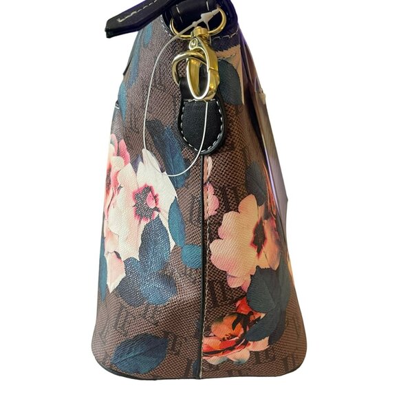 London Fog Stafford Brown Floral Shoulder Bag Satchel Handbag NEW - Picture 6 of 9